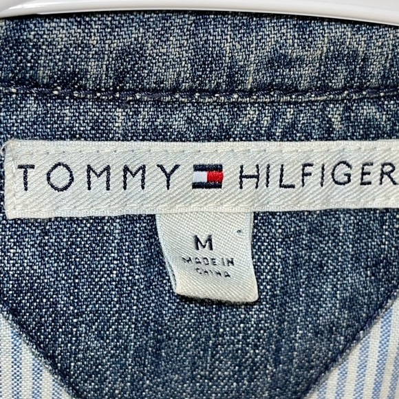 Tommy Hilfiger Vintage Denim Jacket Cropped Scalloped Puff Sleeve M - Picture 14 of 15